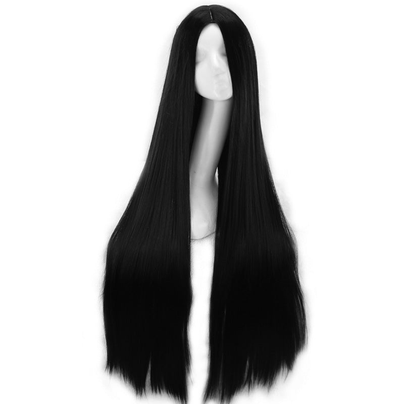 New Black Middle-Part Long Straight Women's Wig