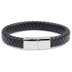 Stainless Steel Magnetic Leather Braided Bracelet for Men