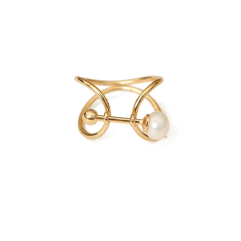 Geometric Pearl Ring with Minimalist Design for Women