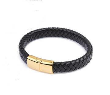 Stainless Steel Magnetic Leather Braided Bracelet for Men