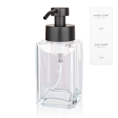 Foaming Soap Dispenser with Stainless Steel Pump 12oz Refillable Glass Liquid Dish Soap Bottles for Bathroom Kitchen Sink Home Decor