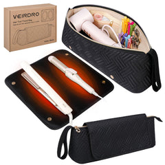 Veirdro Hair Tools Travel Bag with Heat Resistant Mat Portable Hair Tool Organizer Travel Carrying Case for Straightener Flat Iron Curling Iron Hair Dryer& Hair Styling Accessories Women (Black)