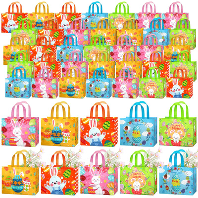 Abbylike 100 Pack Easter Gift Bags with Handles Bulk Large Easter Egg Hunt Bags Reusable Easter Baskets Easter Party Non Woven Treat Goodie Bags for Easter Party Favors 12.8 x 9.8 x 6.7 Inch (Bunny)