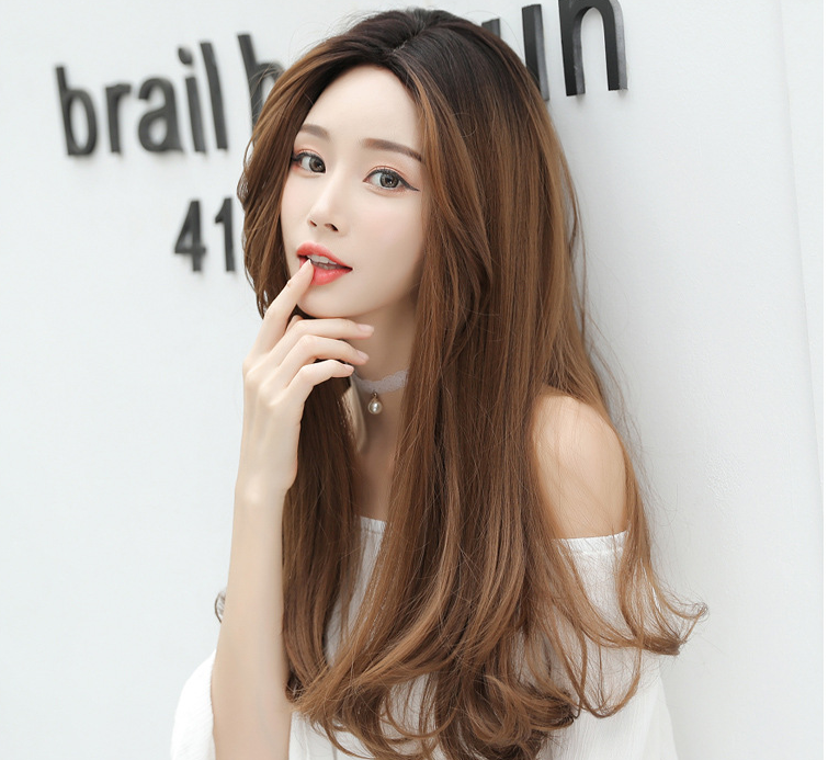 Wig Cap, Long Straight Middle Part Wig for Women
