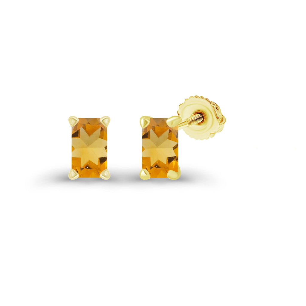 Yellow Gold Plated 925 Sterling Silver 5x3mm Emerald Cut Natural Citrine November Birthstone Screwback Stud Earrings