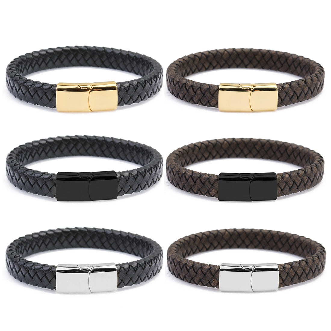 Stainless Steel Magnetic Leather Braided Bracelet for Men