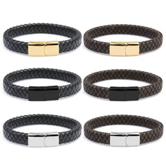 Stainless Steel Magnetic Leather Braided Bracelet for Men