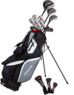 Top Line Mens Right Handed M5 Golf Club Set  Set Includes Driver Wood Hybrid 5 6 7 8 9 PW Stainless Steel Irons with True Temper Steel Shaft Putter Deluxe Stand Bag & 3 Headcovers