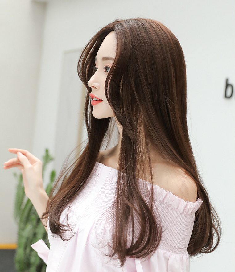 Wig Cap, Long Straight Middle Part Wig for Women