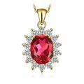 JewelryPalace Princess Diana Kate Middleton Gemstone Birthstone Oval 3.2ct Created Red Ruby Pendant Necklace for Women 14k Yellow Gold Plated 925 Sterling Silver Necklaces for Her 18 Inches chain