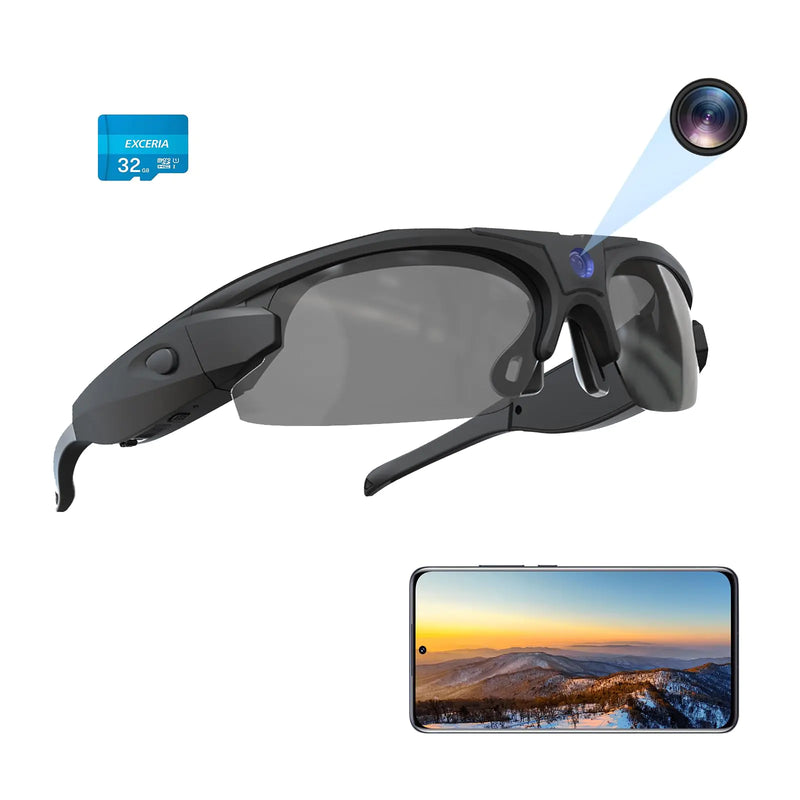 RERBO WiFi Camera Sunglasses 4K Video Glasses HD 1080P with Polarized UV 400 Lens for Cycling Camping DrivingTraveling(Include 32GB Card)