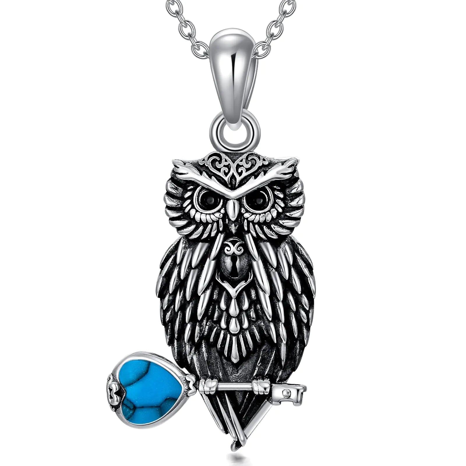 ROMANTICWORK Owl Necklace Sterling Silver Turquoise Owl Pendant Jewellery Mothers Day Birthday Gifts for Women Men