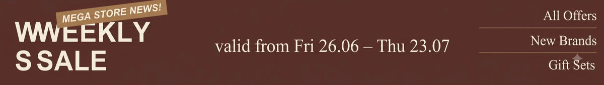Weekly sale promotional banner displaying mega store news and offer links at The Advantage Store