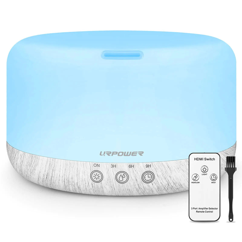 URPOWER 1000ml Essential Oil Diffuser Remote Control Humidifiers Aroma Diffuser Ultrasonic Diffusers for Essential Oils Running 20 Hours with Adjustable Mist Mode/4 Timer Settings for Large Room