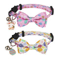 ADOGGYGO Easter Cat Collar Breakaway with Bow Tie Bell - 2 Pack Easter Kitten Collar with Removable Bowtie Cute White Pink Pet Easter Collar for Cat Kitten (Easter 7.5"- 10.5")