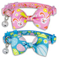 Pohshido Easter Cat Collar with Bow Tie Holiday 2 Pack Kitty Kitten Cute Bunny Carrot Collar for Girls and Boys (Hoppy Hour/Pink)