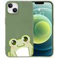 JOYLAND Cartoon Frog Phone Case for iPhone 12/12 ProGreen Liquid Silicone Phone Case Funny Girly Case Soft Gel Rubber Full-Body Protective Microfiber Lining Shockproof Cover