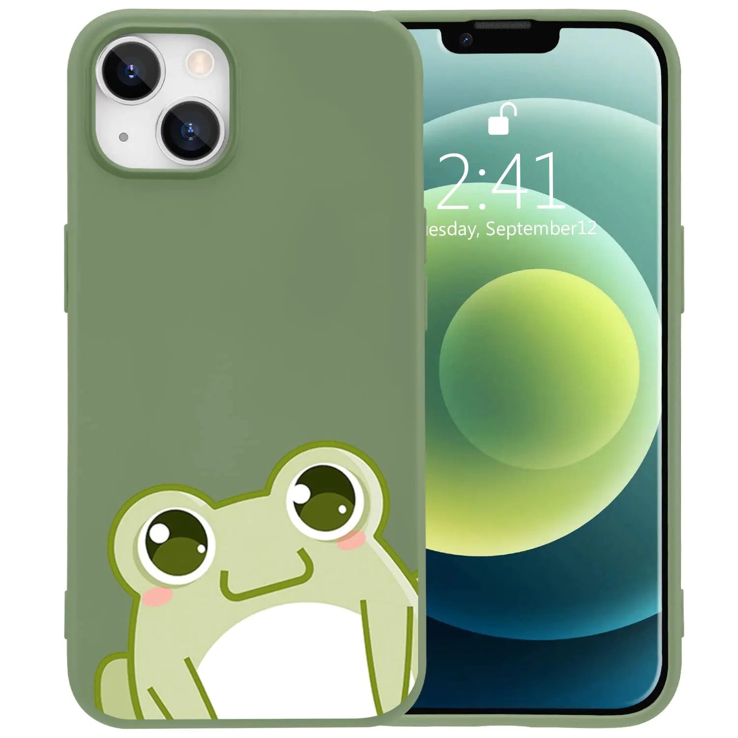 JOYLAND Cartoon Frog Phone Case for iPhone 12/12 ProGreen Liquid Silicone Phone Case Funny Girly Case Soft Gel Rubber Full-Body Protective Microfiber Lining Shockproof Cover
