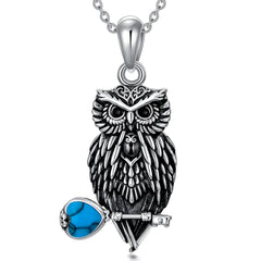 ROMANTICWORK Owl Necklace Sterling Silver Turquoise Owl Pendant Jewellery Mothers Day Birthday Gifts for Women Men