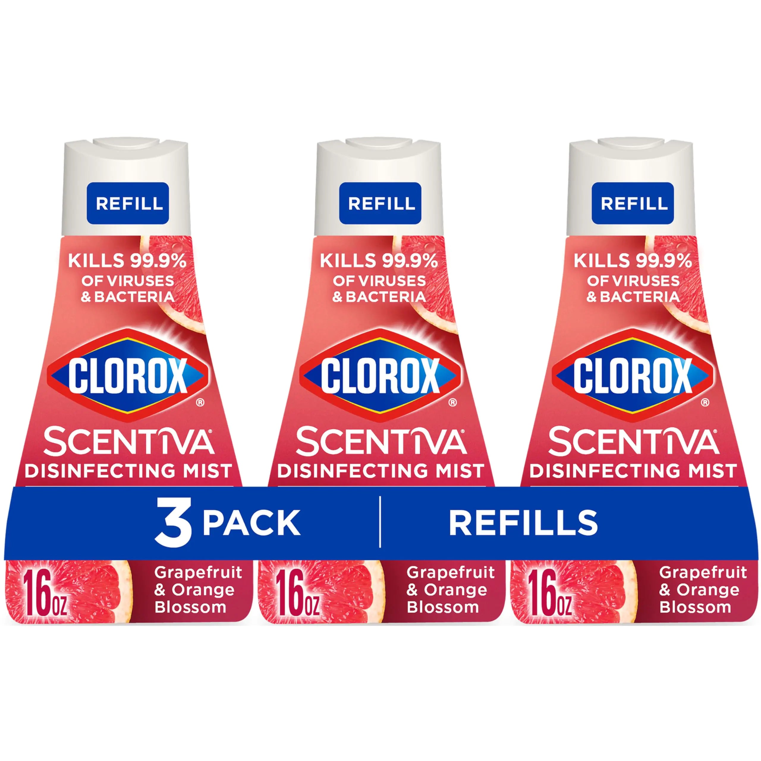Clorox Scentiva Disinfecting Mist Grapefruit and Orange Blossom Refill 16 Fl Oz Each Pack of 3