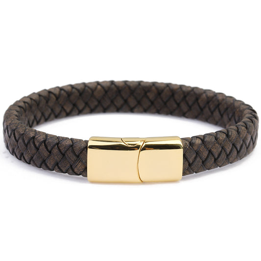Stainless Steel Magnetic Leather Braided Bracelet for Men