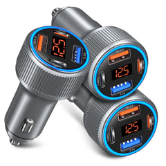 USB C Car Charger, 3 Pack 65W Car Charger Adapter Multi Port QC 3.0+PD 30W Super Fast Cigarette Lighter 12V USB Charger with Voltmeter for iPhone 16/15/14/13/12/11 Pro Max,Samsung,Android(Gray)
