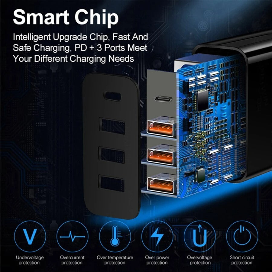 4-Port USB Wall Charger PD QC Fast Power Adapter