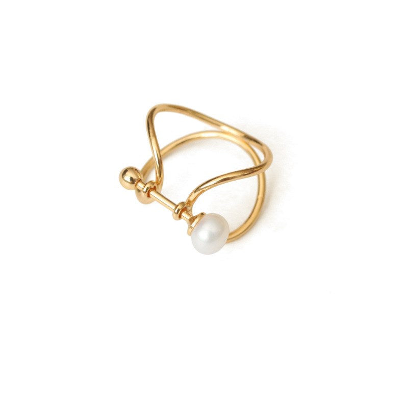 Geometric Pearl Ring with Minimalist Design for Women