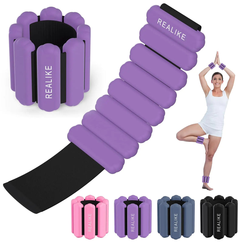 REALIKE Wrist Weights Ankle Weights for Women Wearable Arm & Leg Weights Set of 2 (1LB Each) Adjustable Silicone Workout Ankle Weights for Walking Yoga Pilates Aerobics Gym