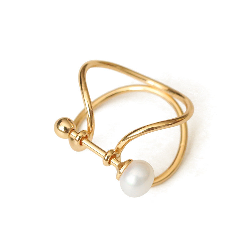 Geometric Pearl Ring with Minimalist Design for Women