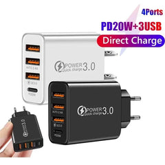 4-Port USB Wall Charger PD QC Fast Power Adapter