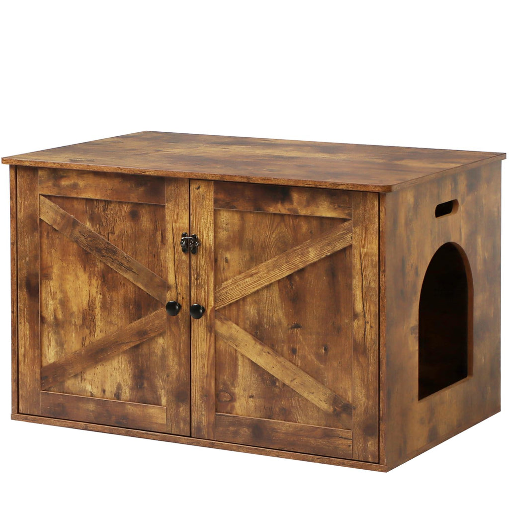 Timberer Cat Litter Box Enclosure Litter Box Furniture Hidden with Removable Divider Wooden Cat Washroom Furniture Indoor Cat House Rustic Brown