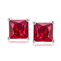 RANDES Red Stud Earrings Ruby Earring for Women 925 Sterling Silver July Birthstone Earrings Dainty Princess Cut Earrings Studs