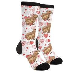 Sigouyinei Cute Hearts Pink Capybara Animal MotherS Day ValentineS Day Casual Funny Funky Novelty Socks For Men Women