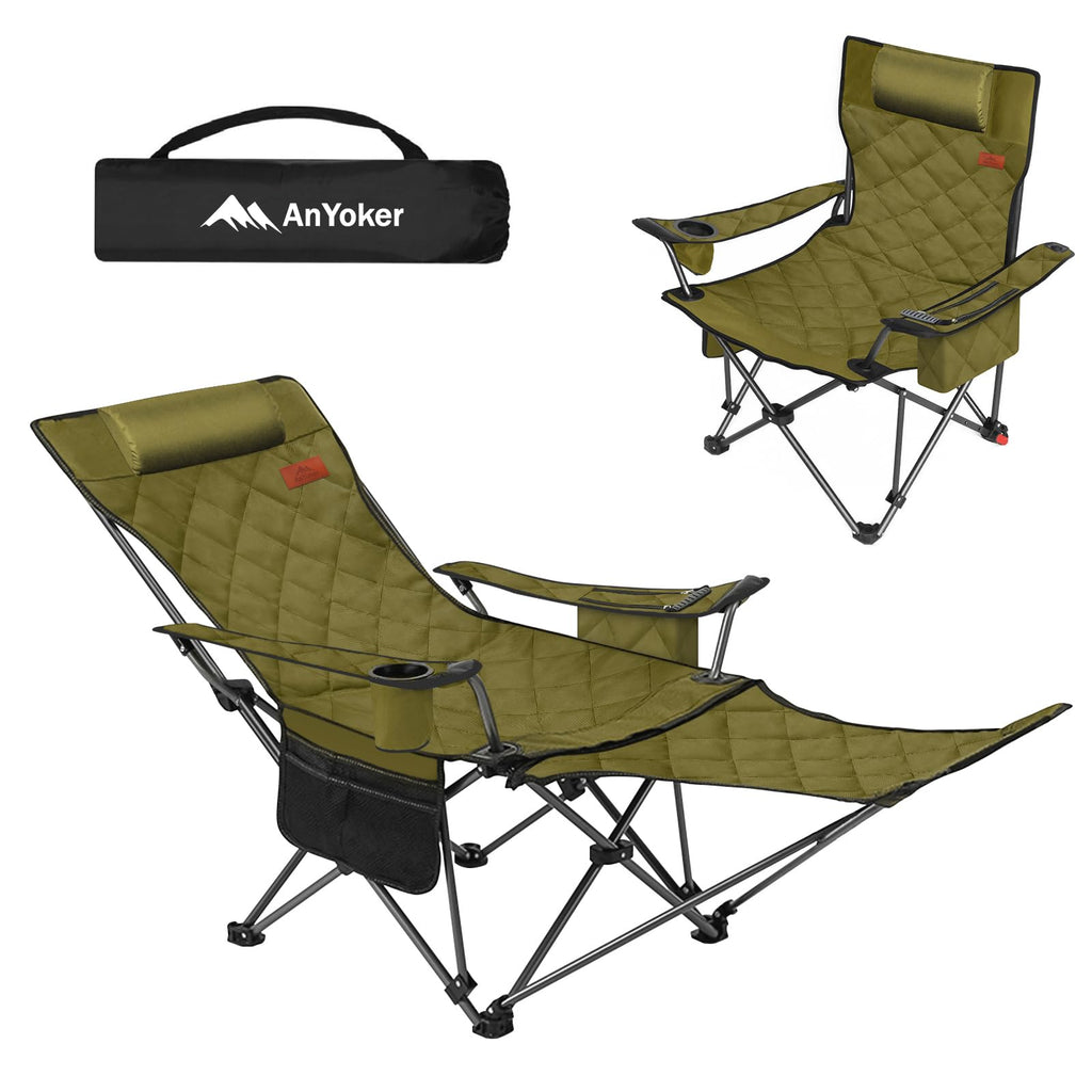 AnYoker Camping 2 Way Recliner 4 Position Portable Lawn Sling Chair Lounge Chair Deck Chair Beach Zero Gravity Chair with FootrestStorage Bag & Headrest Supports up to 330LB TY（Green1）