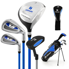 GYMAX Complete Golf Club Set for Kids/Children Right Hand Includes #3 Fairway Wood & #7 & #9 Irons Putter Foamed Head Cover Portable Youth Golf Club Set (for Age 11-13 Blue)