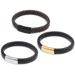 Stainless Steel Magnetic Leather Braided Bracelet for Men
