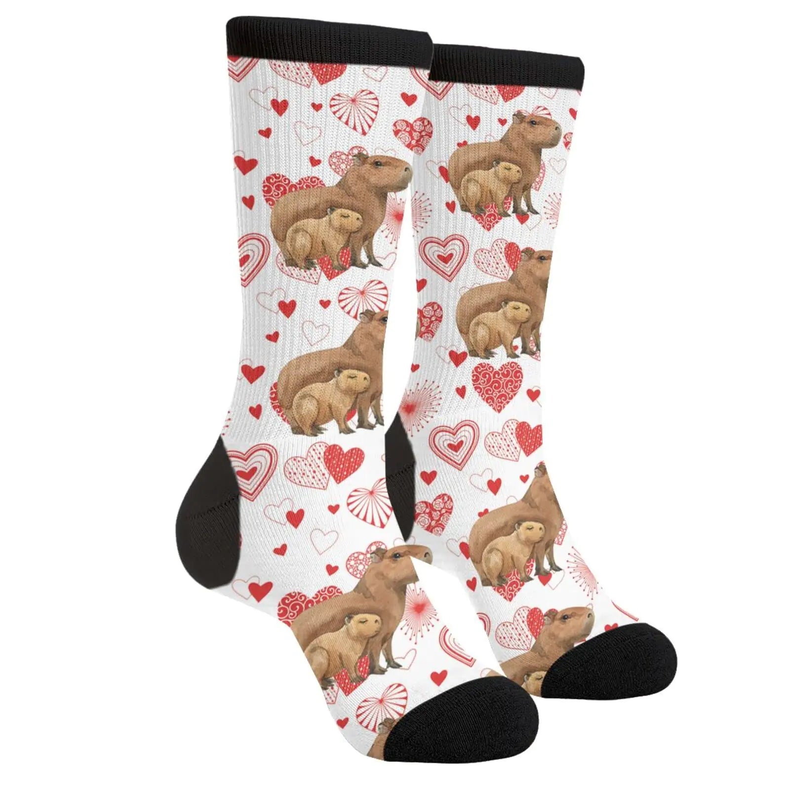 Sigouyinei Cute Hearts Pink Capybara Animal MotherS Day ValentineS Day Casual Funny Funky Novelty Socks For Men Women