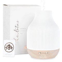 Essential Oil Diffuser Lamp White Ceramic + Wood Ultrasonic 180ml Whispersoft 4 Timers + 5 Light Settings Auto Shut Off Home + Office Humidifier Air Purifier Aromatherapy