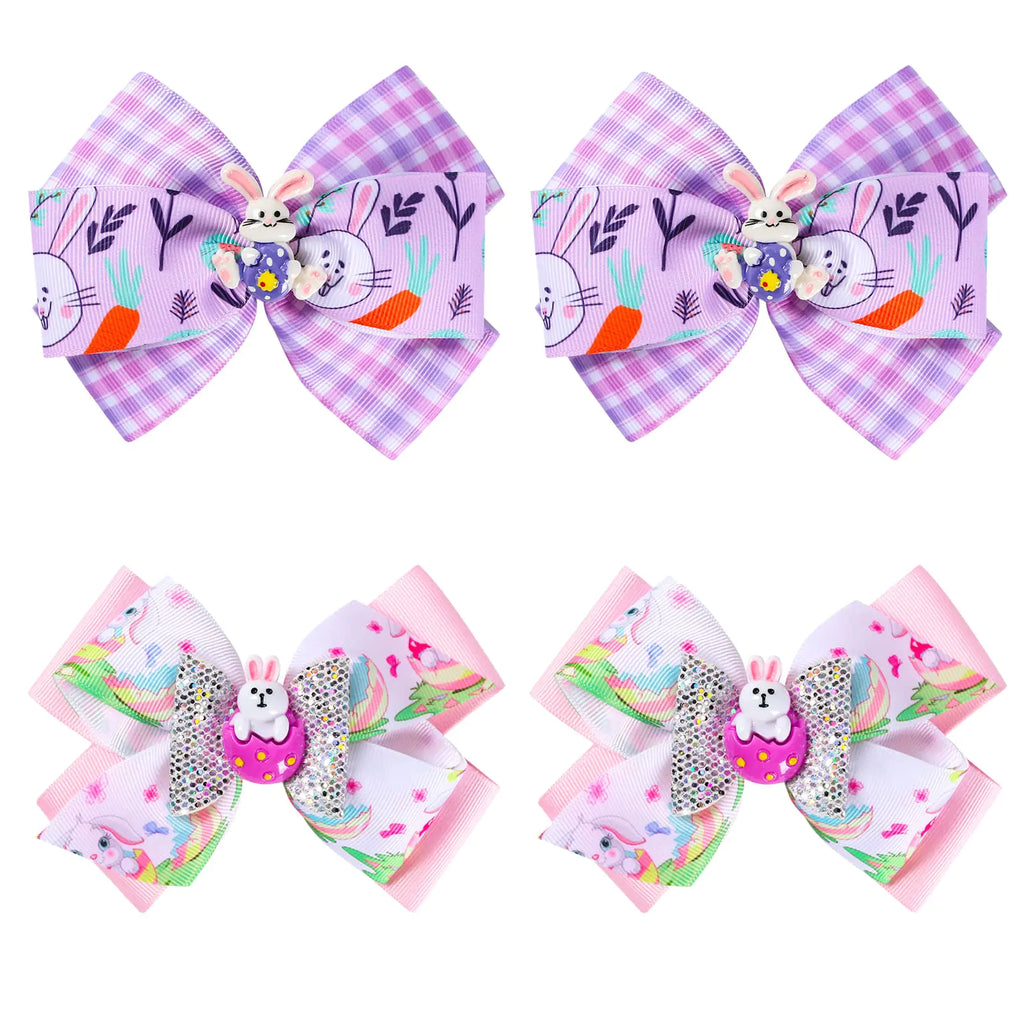 4 Pieces Easter Bows Hair Clips Easter Bows Clips Grosgrain Hair Barrettes Rabbit and Egg Headwear Hairpin Easter Hair Accessories Ribbon Alligator Clips for Girls Toddlers Kids Easter Party