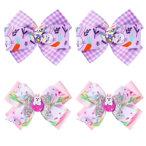 4 Pieces Easter Bows Hair Clips Easter Bows Clips Grosgrain Hair Barrettes Rabbit and Egg Headwear Hairpin Easter Hair Accessories Ribbon Alligator Clips for Girls Toddlers Kids Easter Party