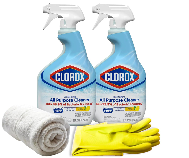 Aserson Disinfecting All Purpose Cleaner Lemon Scent 32 Fl Oz Pack of 2 Bundle with Latex Gloves and Cleaning Cloths