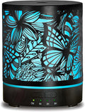 Essential Oil Diffusers 300ML Metal Aromatherapy Oil Diffusers For Large Room Butterflies & Flower Ultrasonic Cool Mist Diffuser with Waterless Auto Shut-Off Protection for Home Office SPA Yoga
